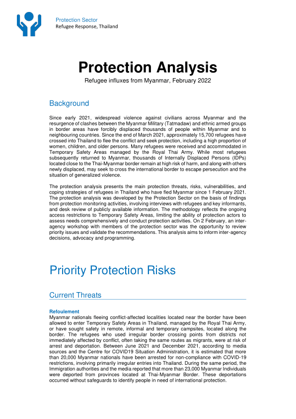 Protection Analysis: Refugee influxes from Myanmar, February 2022