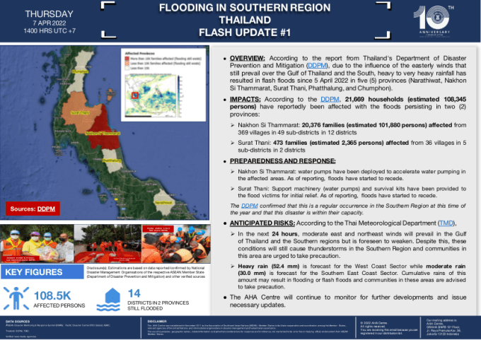 Thailand Flooding in southern region Flash update #1 (7 April 2022)